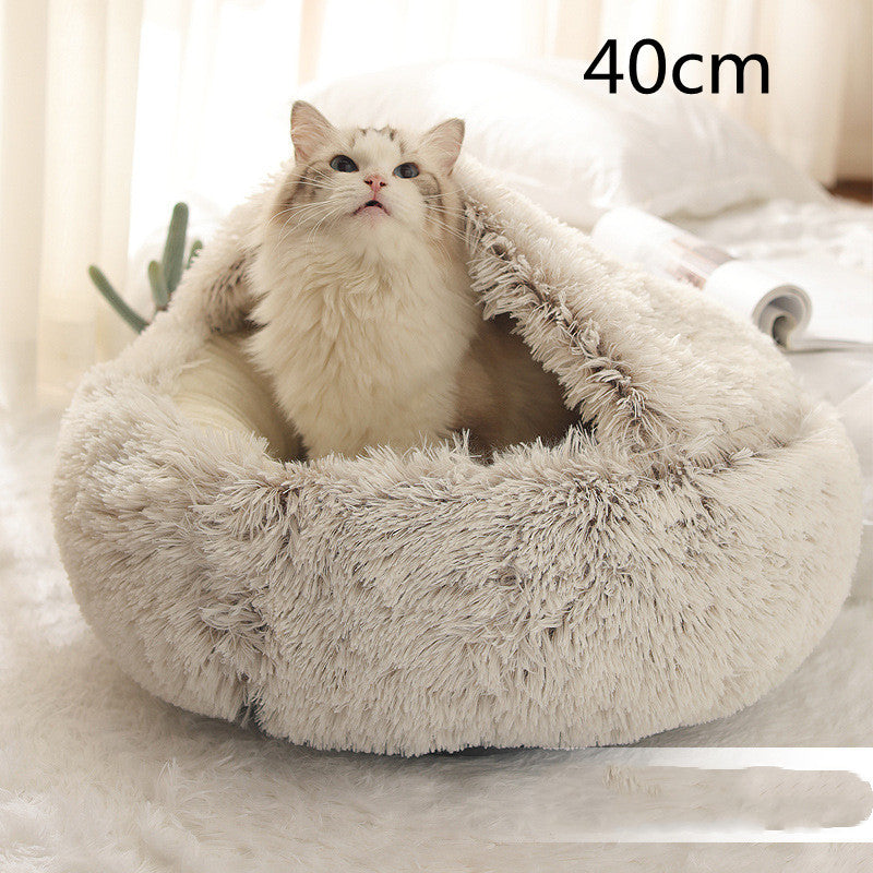 2-in-1 Round Plush Pet Bed – Warm, Soft Winter Bed for Dogs & Cats