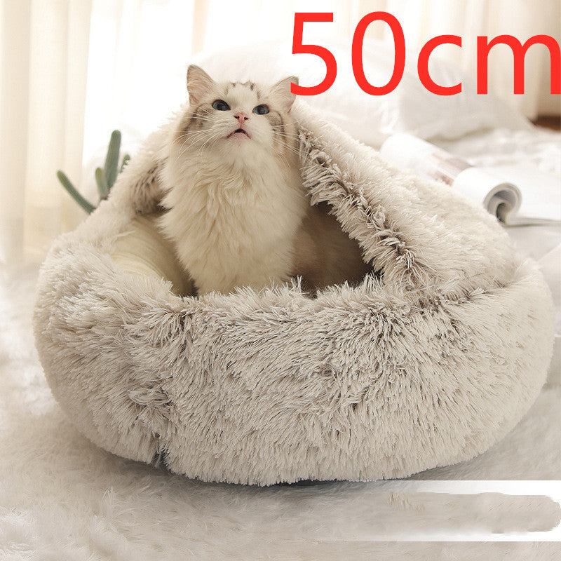 2-in-1 Round Plush Pet Bed – Warm, Soft Winter Bed for Dogs & Cats