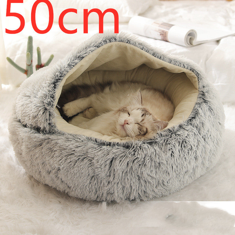 2-in-1 Round Plush Pet Bed – Warm, Soft Winter Bed for Dogs & Cats