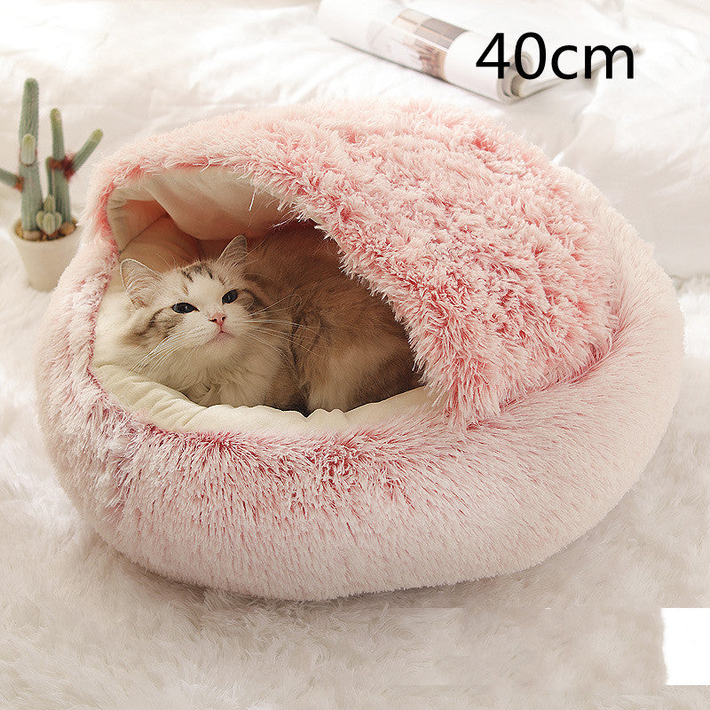 2-in-1 Round Plush Pet Bed – Warm, Soft Winter Bed for Dogs & Cats