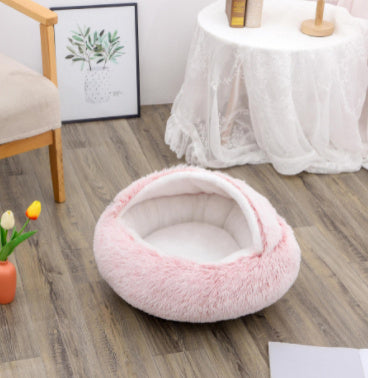 2-in-1 Round Plush Pet Bed – Warm, Soft Winter Bed for Dogs & Cats