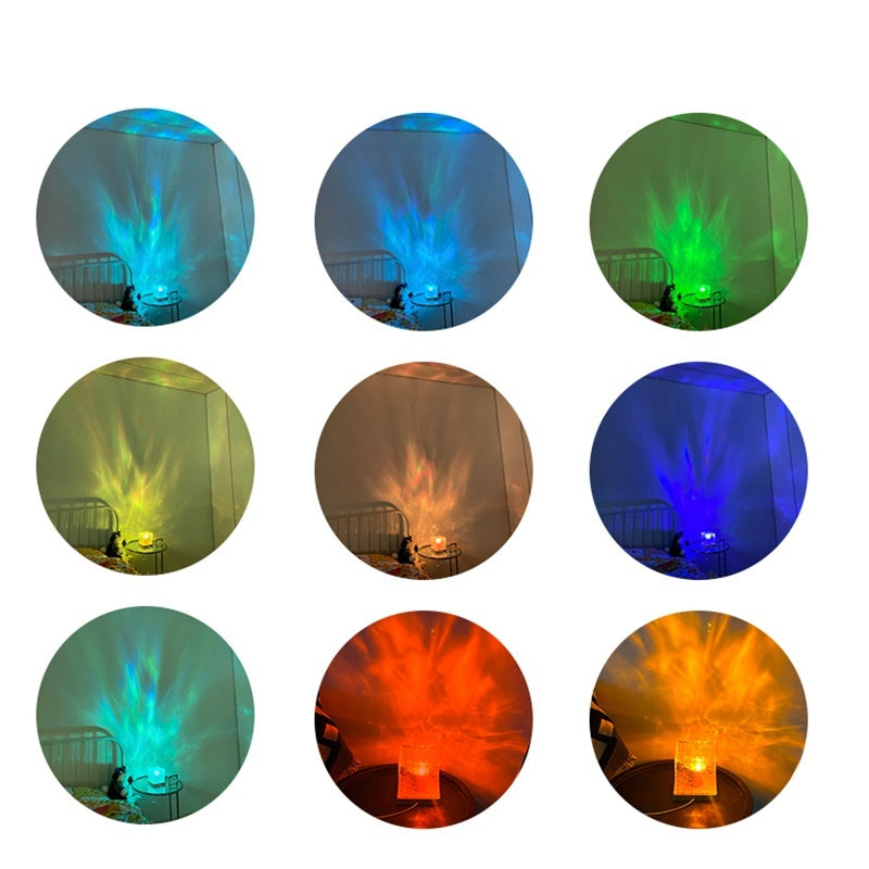 LED Water Ripple Ambient Night Light – USB Rotating Crystal Table Lamp with 16 RGB Colors