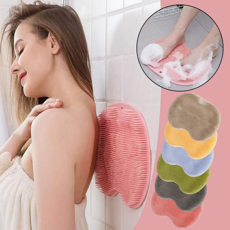 Non-Slip Silicone Bath Brush & Mat – Foot Rub Pad for Back Massage & Body Cleaning