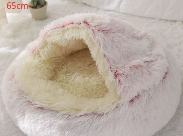 2-in-1 Round Plush Pet Bed – Warm, Soft Winter Bed for Dogs & Cats