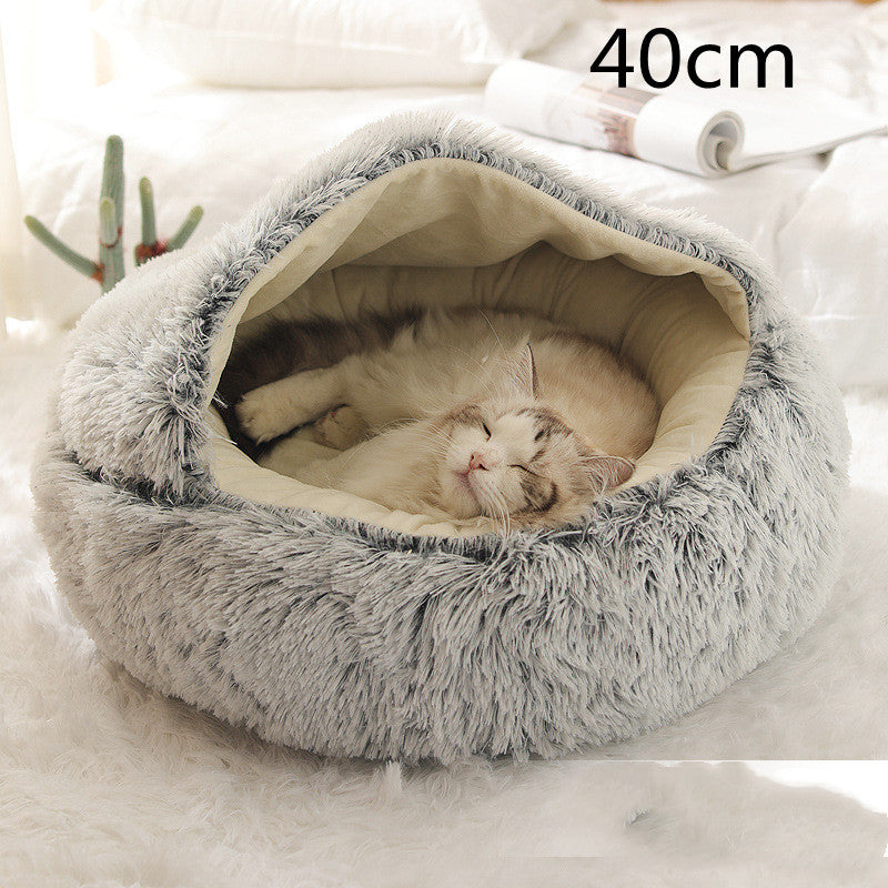 2-in-1 Round Plush Pet Bed – Warm, Soft Winter Bed for Dogs & Cats