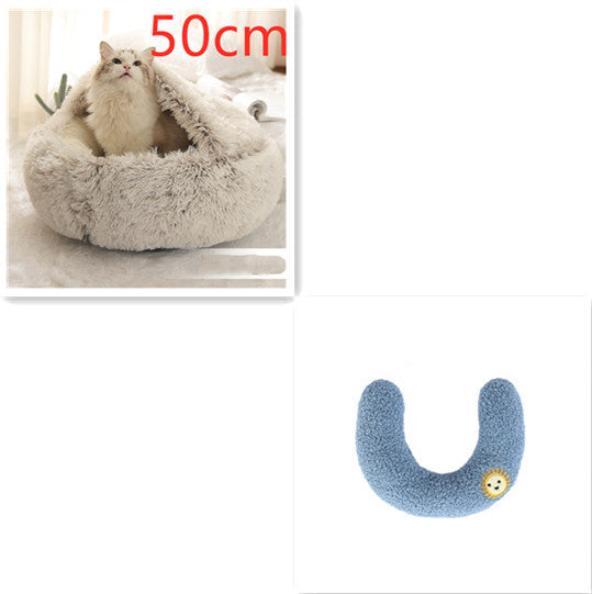 2-in-1 Round Plush Pet Bed – Warm, Soft Winter Bed for Dogs & Cats