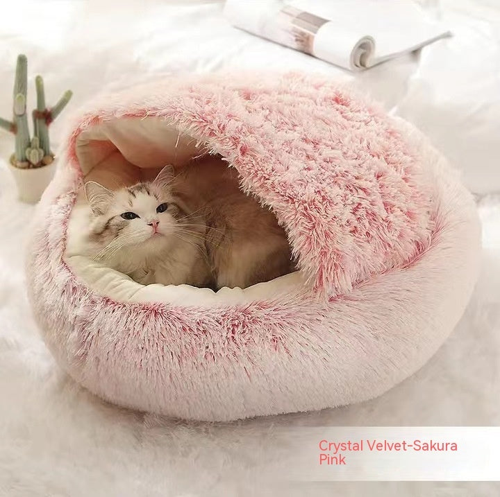 2-in-1 Round Plush Pet Bed – Warm, Soft Winter Bed for Dogs & Cats