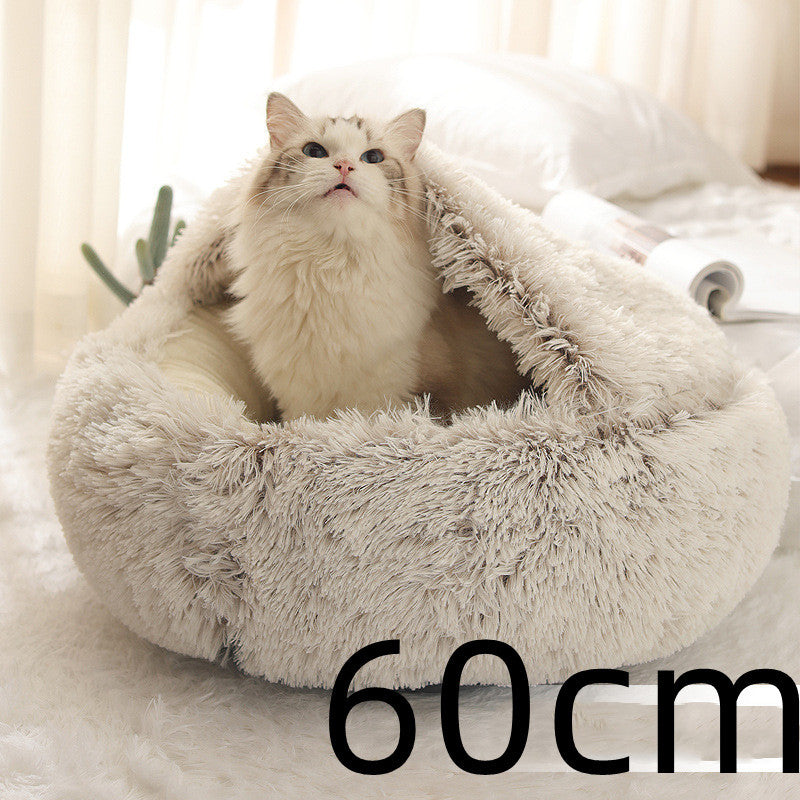 2-in-1 Round Plush Pet Bed – Warm, Soft Winter Bed for Dogs & Cats