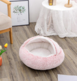 2-in-1 Round Plush Pet Bed – Warm, Soft Winter Bed for Dogs & Cats