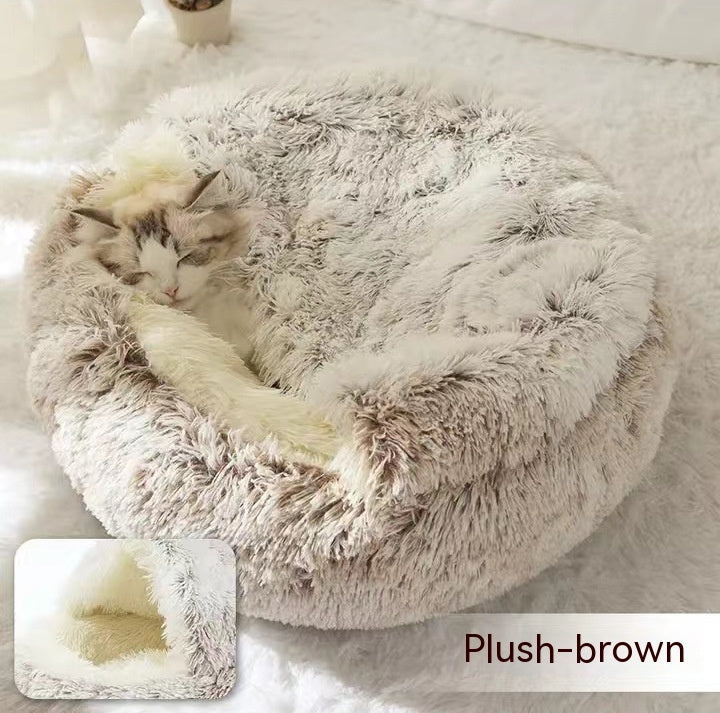 2-in-1 Round Plush Pet Bed – Warm, Soft Winter Bed for Dogs & Cats