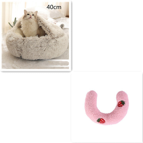 2-in-1 Round Plush Pet Bed – Warm, Soft Winter Bed for Dogs & Cats